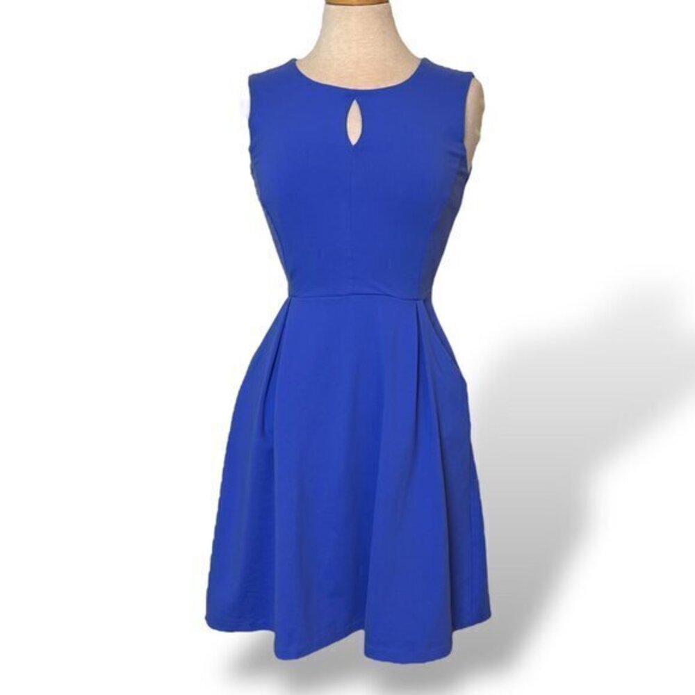 Cynthia Rowley Cornflower Blue Stretch Knee Length Fit Flare Dress Keyhole Sz S